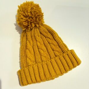 Warm Mustard Knit Beanie with Pom-Pom